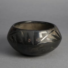 Antique Southwest San Ildefonso Black on Black Pueblo Pottery Bowl C1920