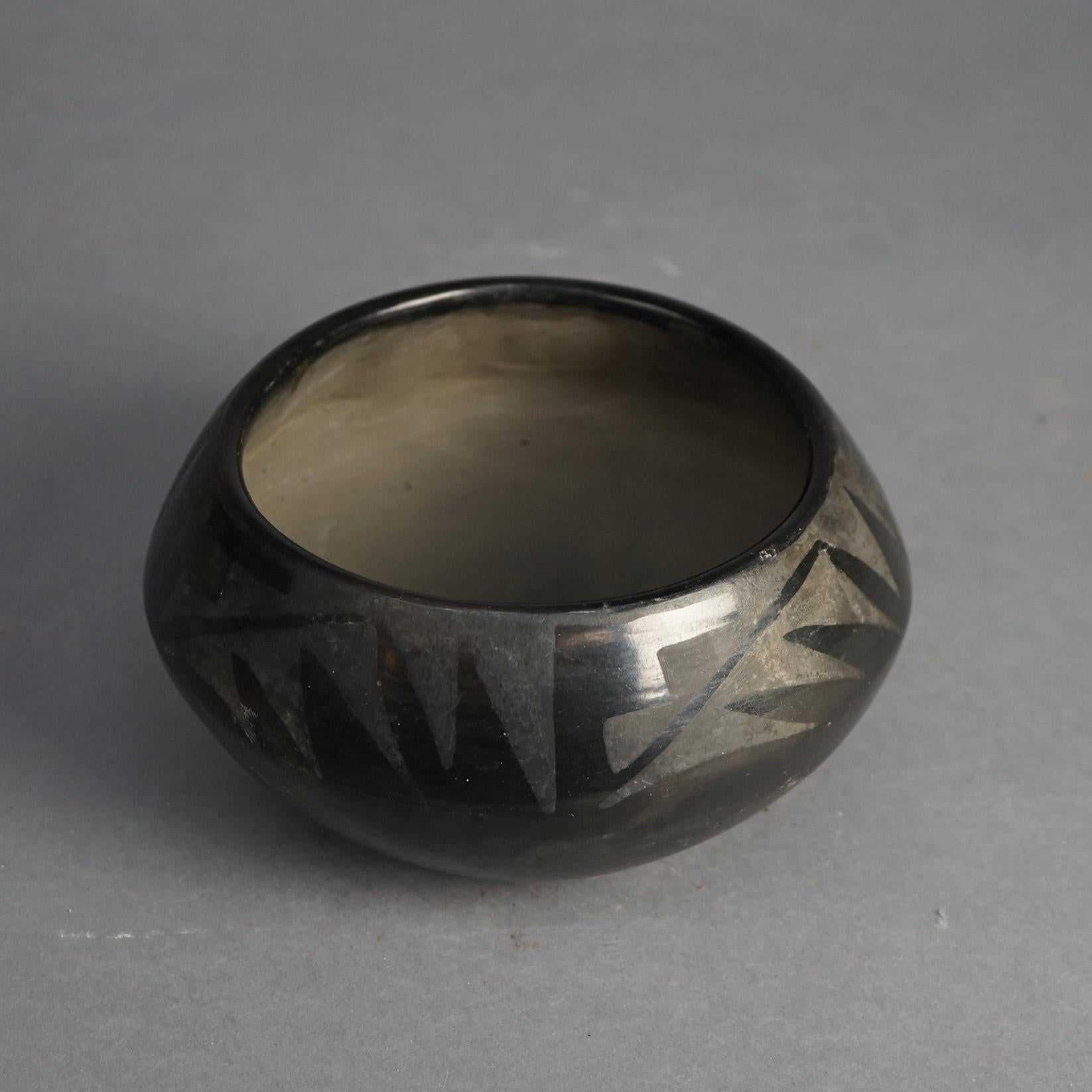 American Antique Southwest San Ildefonso Black on Black Pueblo Pottery Bowl C1920