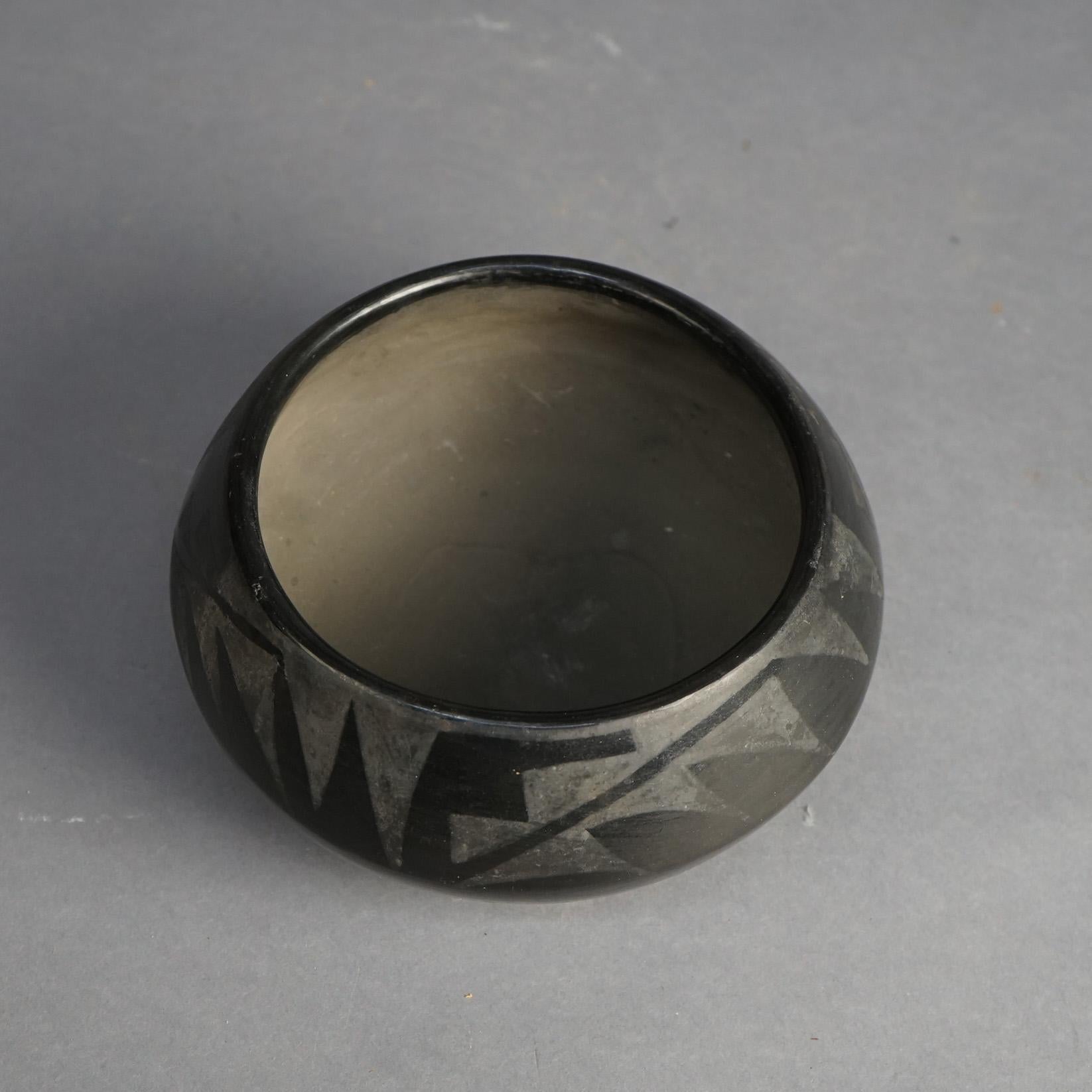 Antique Southwest San Ildefonso Black on Black Pueblo Pottery Bowl C1920 1