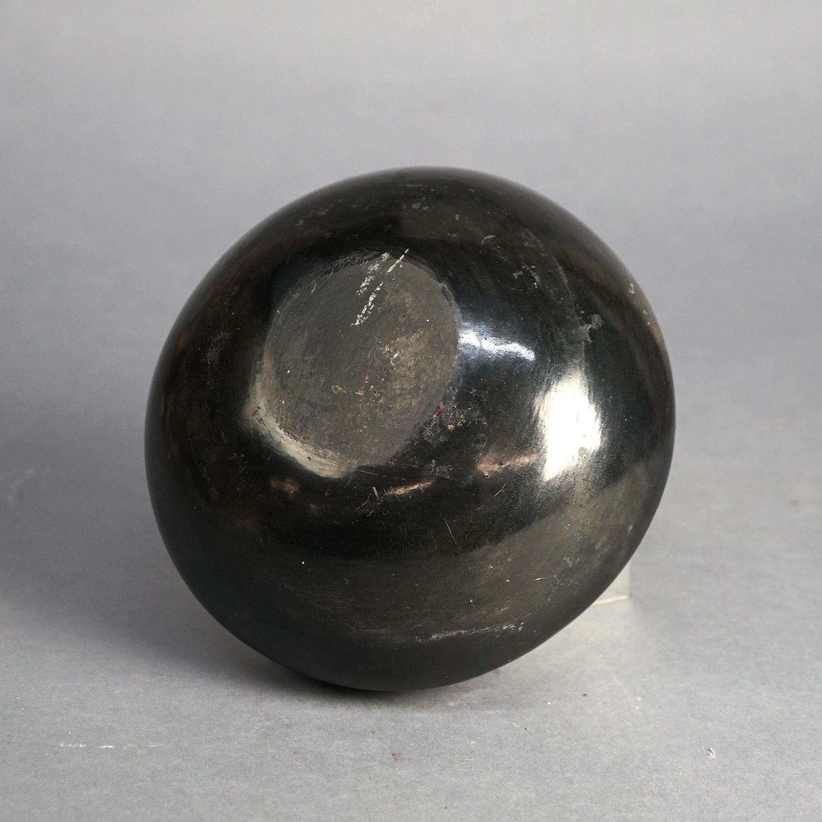 Antique Southwest San Ildefonso Black on Black Pueblo Pottery Bowl C1920 2