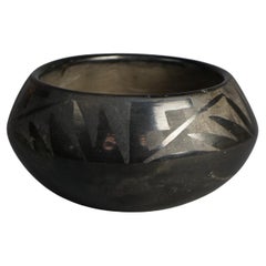 Antique Southwest San Ildefonso Black on Black Pueblo Pottery Bowl C1920