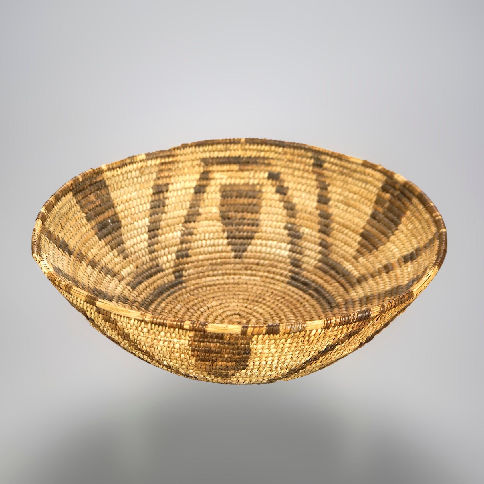 Hand-Woven Antique Southwestern American Indian Basket with Geometric Design c1920