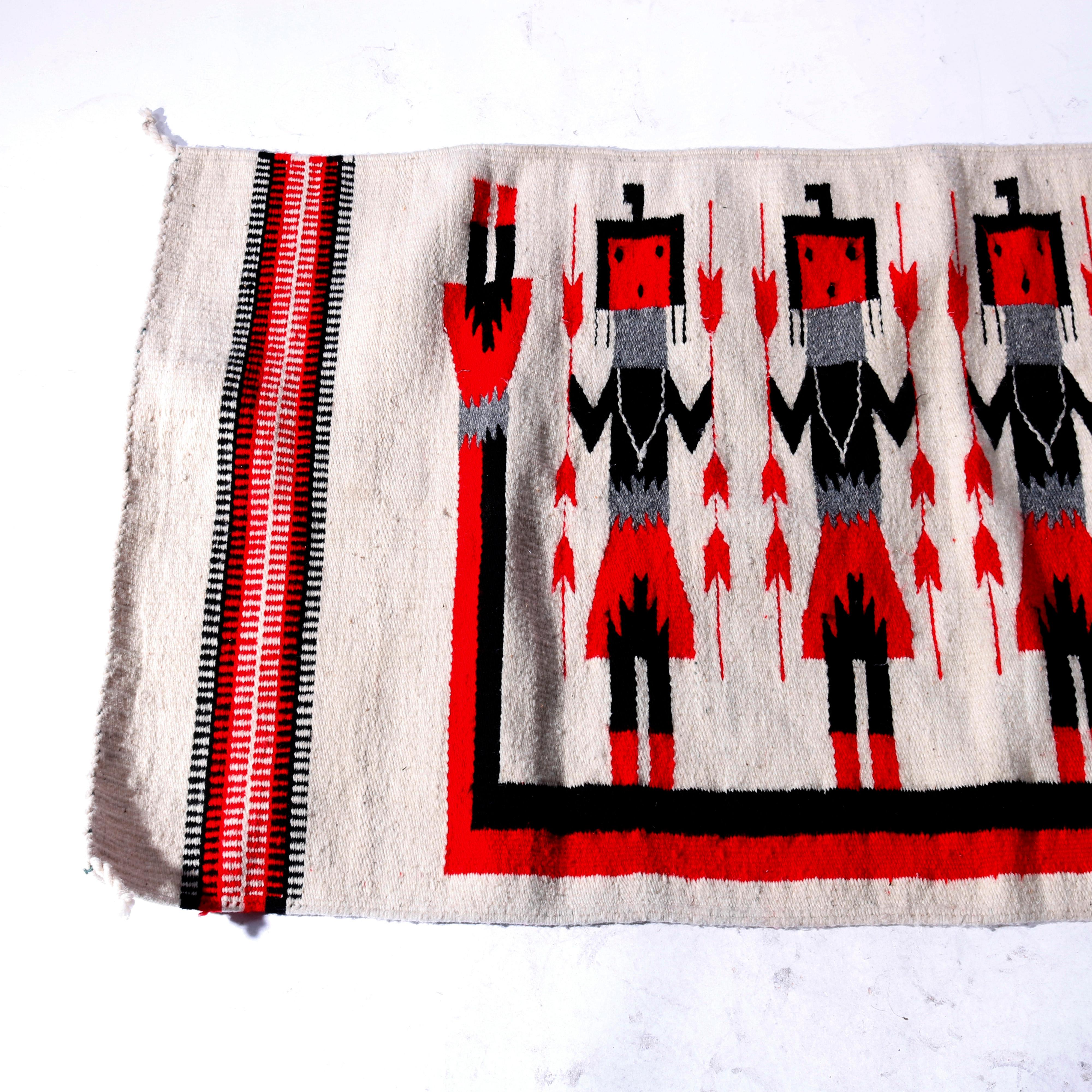 Antique Southwestern American Indian Navajo Wool Five-Man Yei Rug c1930 In Good Condition In Big Flats, NY