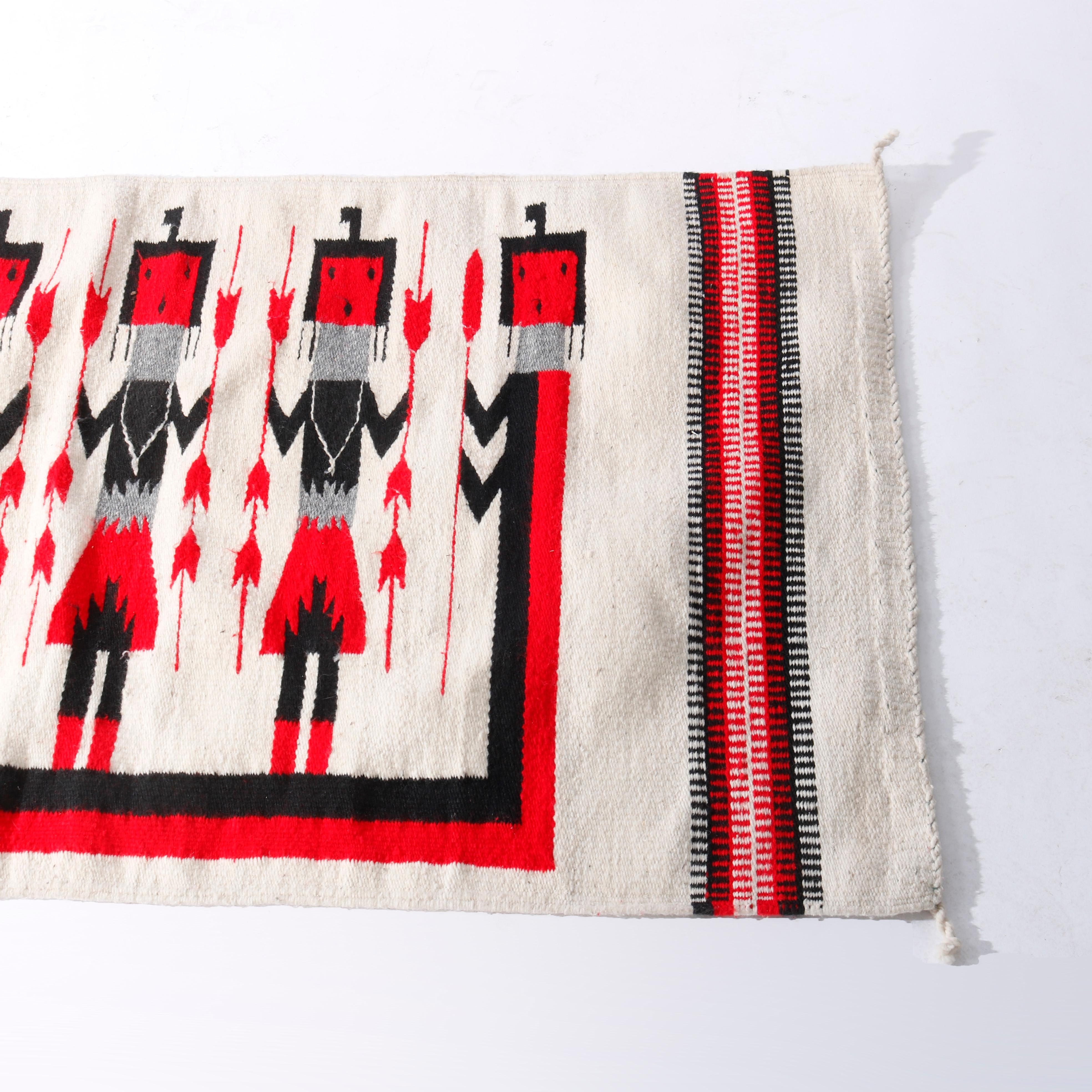 20th Century Antique Southwestern American Indian Navajo Wool Five-Man Yei Rug c1930