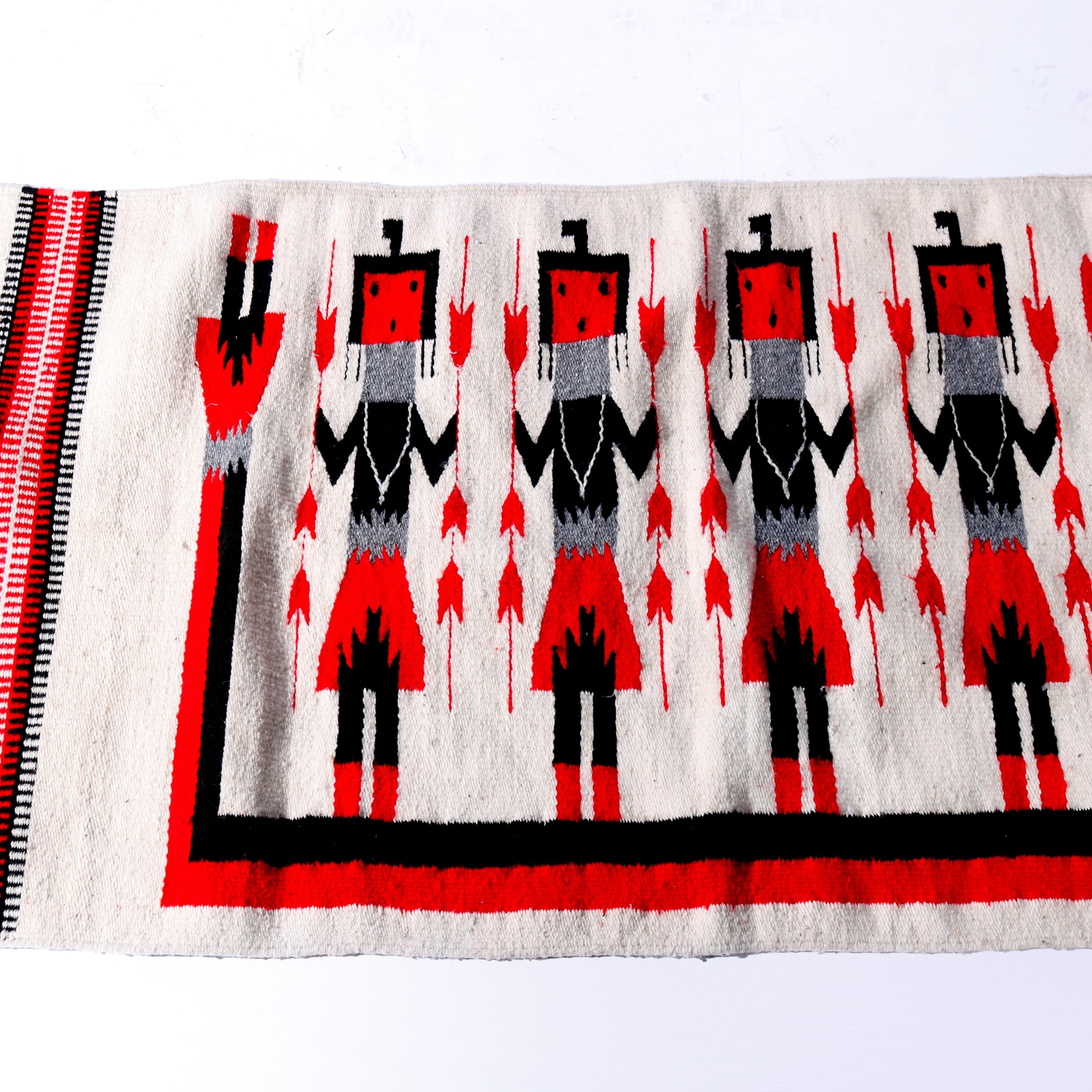 Antique Southwestern American Indian Navajo Wool Five-Man Yei Rug c1930 2