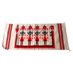 Vintage Southwestern American Indian Navajo Wool Five-Man Yei Rug c1930