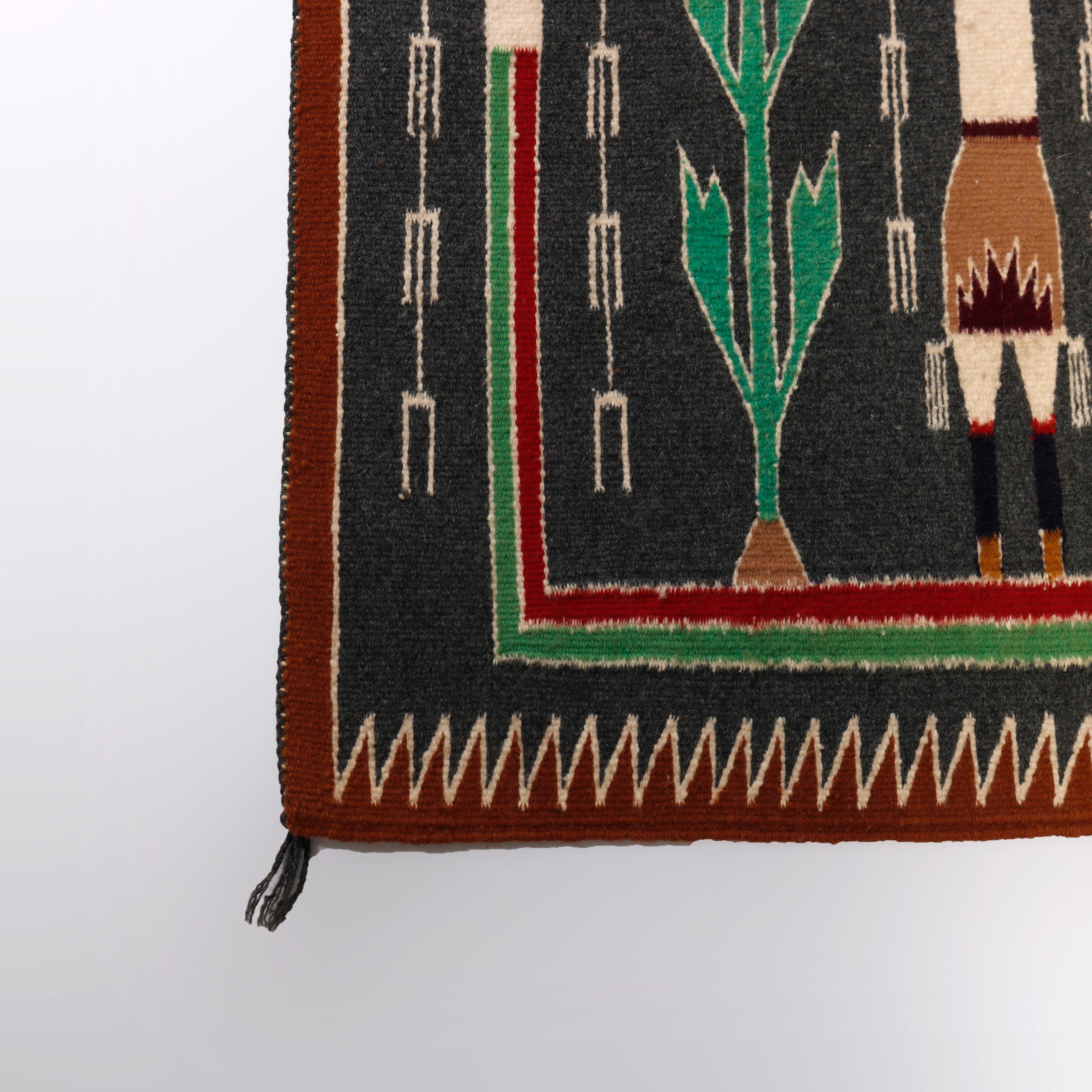 Antique Southwestern American Indian Navajo Wool Three-Man Yei Rug c1930 2