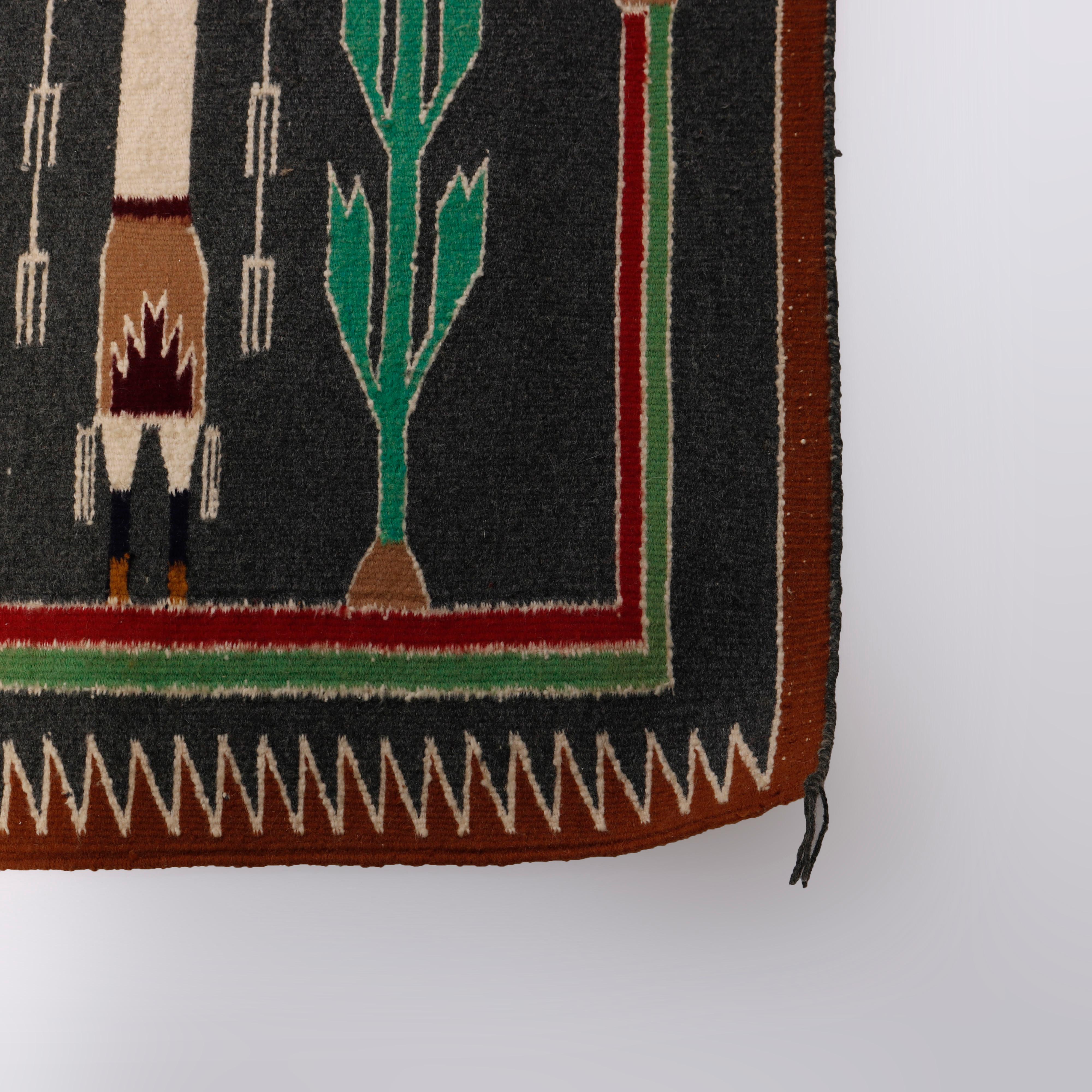 Antique Southwestern American Indian Navajo Wool Three-Man Yei Rug c1930 3