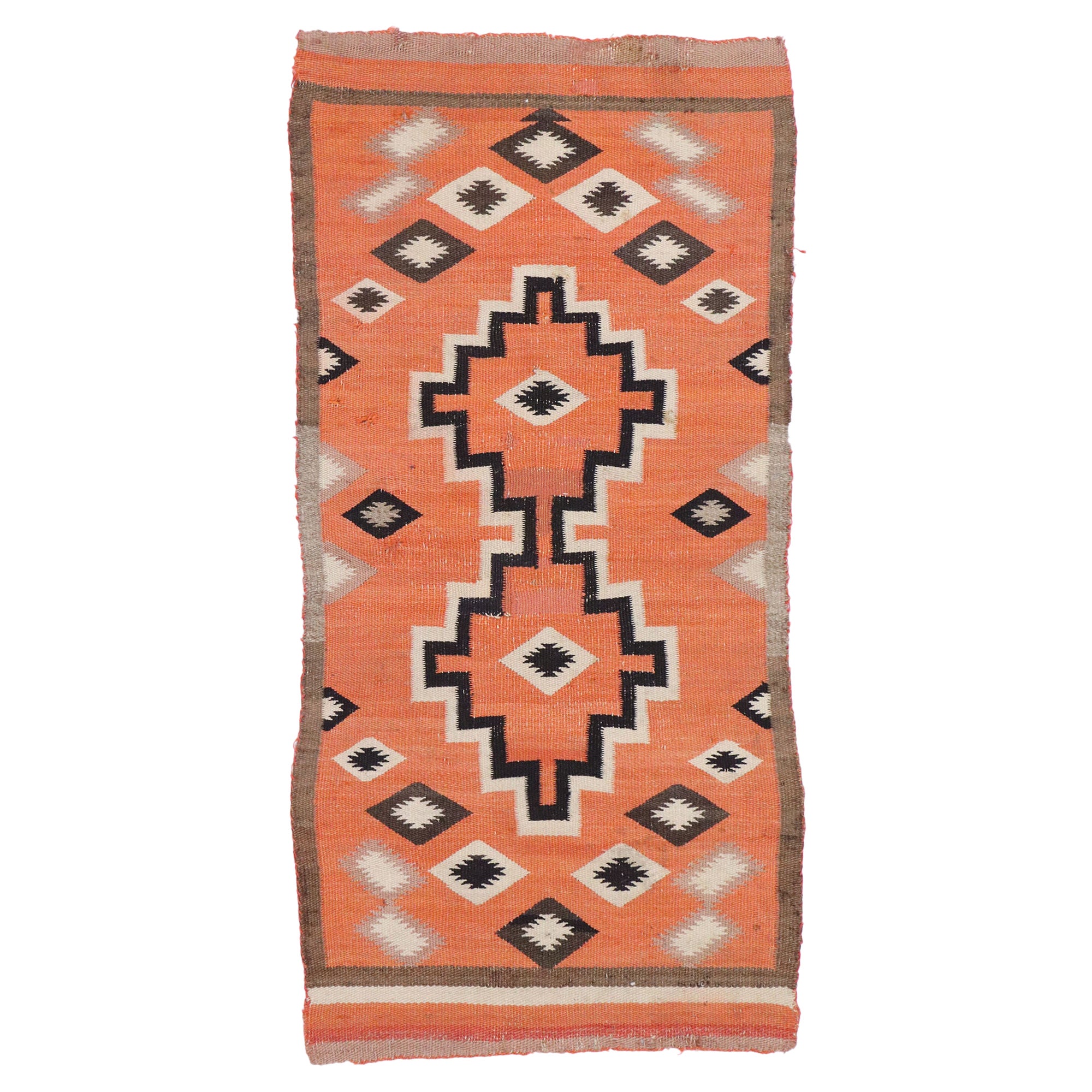 Ancien tapis orange de style Navajo avec style amérindien, 02'11 x 03'11 en vente