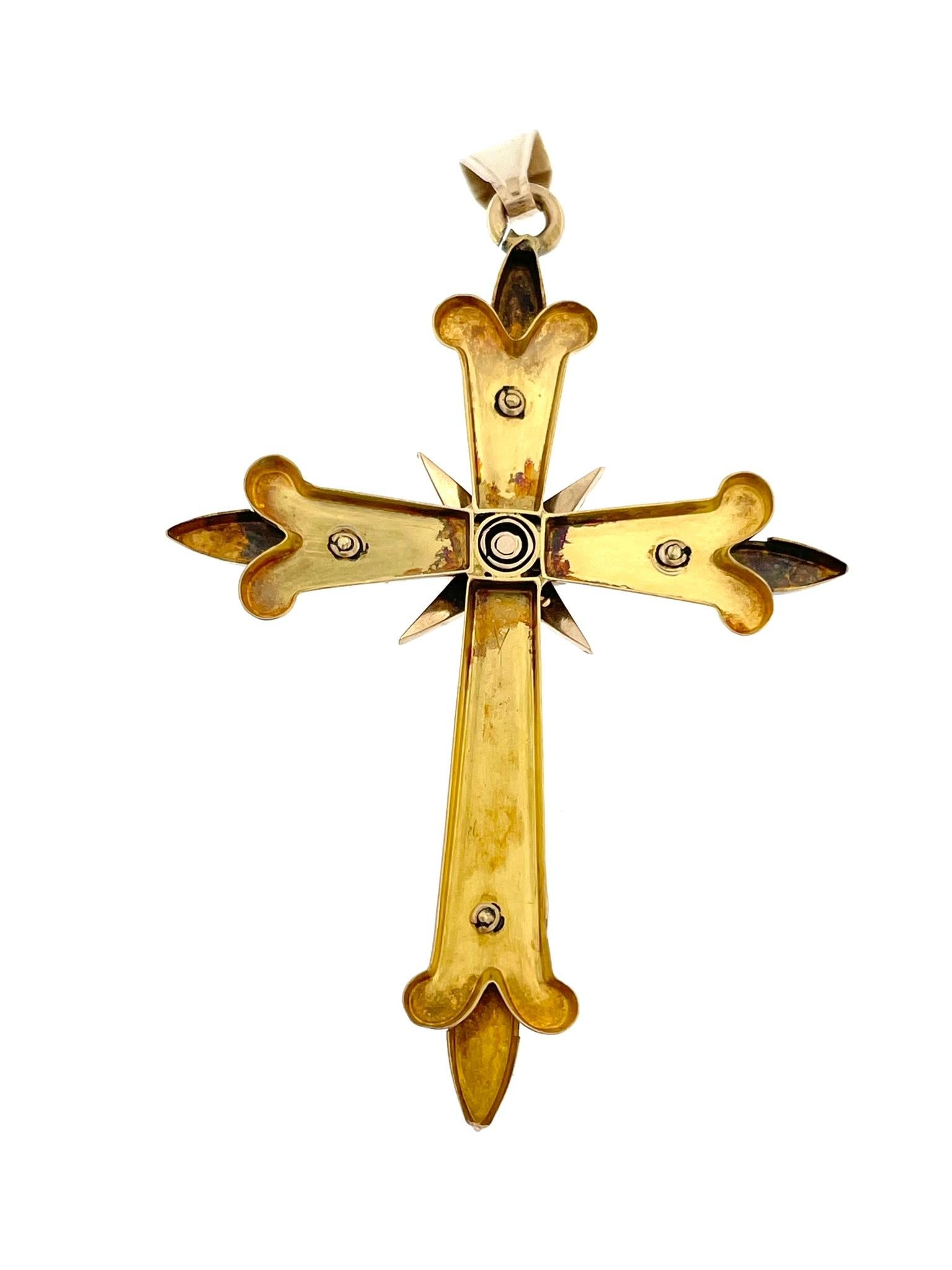 Belle Époque Antique Spanish 18 karat Gold Cross with Pearls