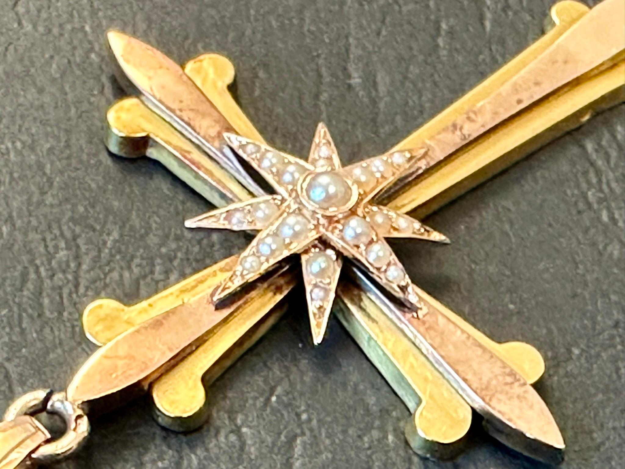 Antique Spanish 18 karat Gold Cross with Pearls 1