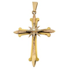 Antique Spanish 18 karat Gold Cross with Pearls