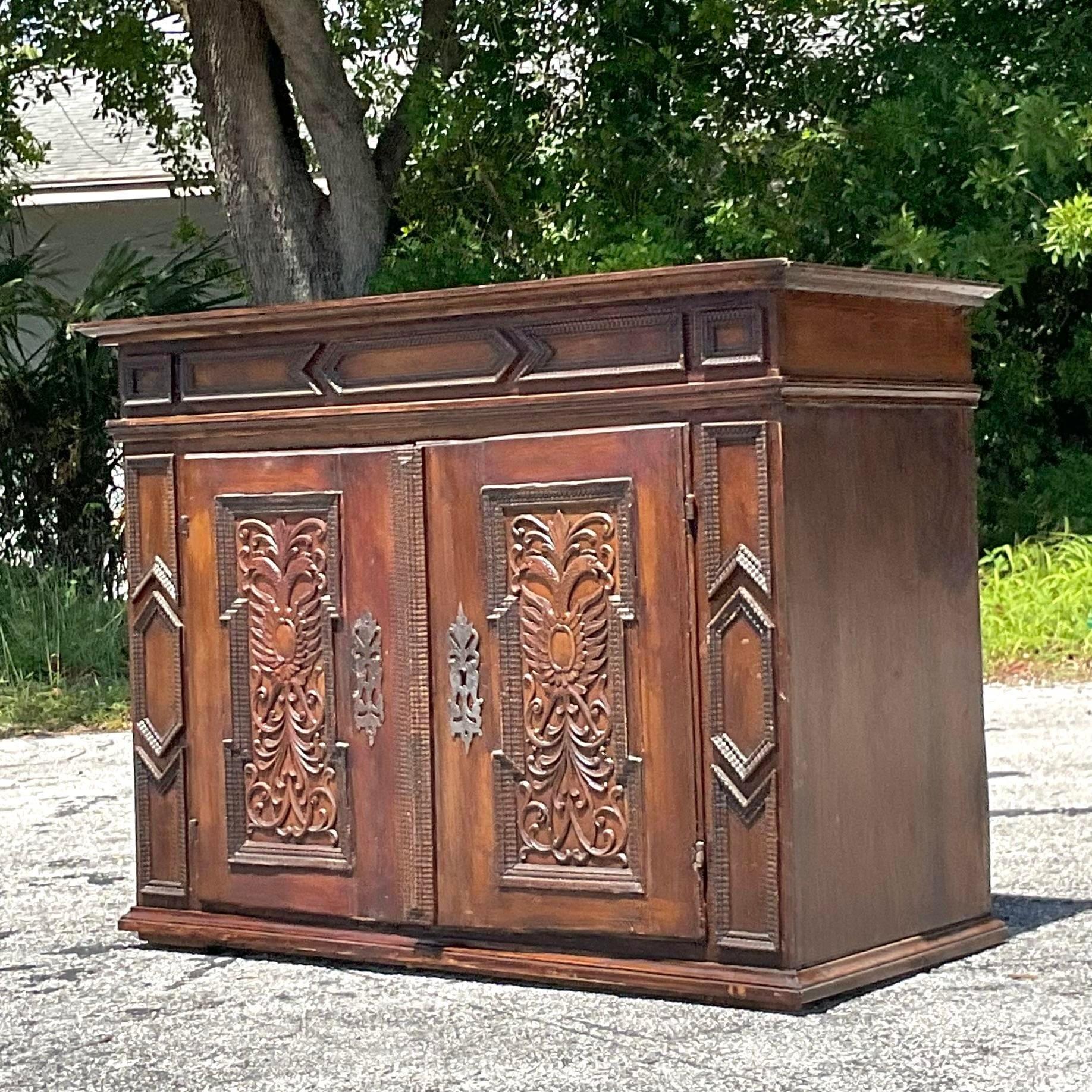 Antique Spanish 18th Century Carved Primitive Sideboard For Sale 2