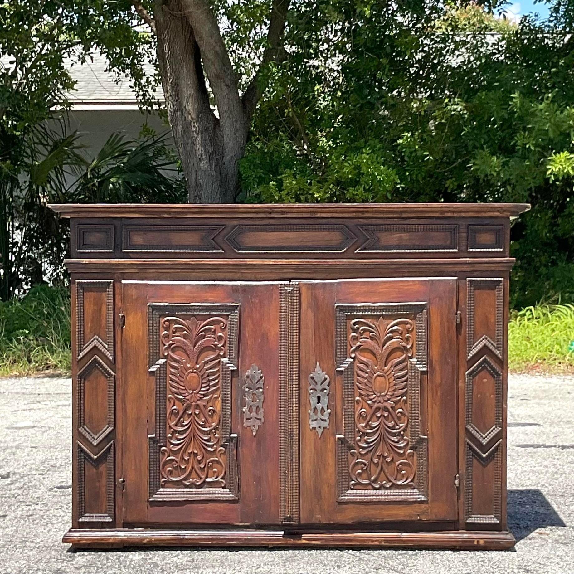 Antique Spanish 18th Century Carved Primitive Sideboard For Sale 3