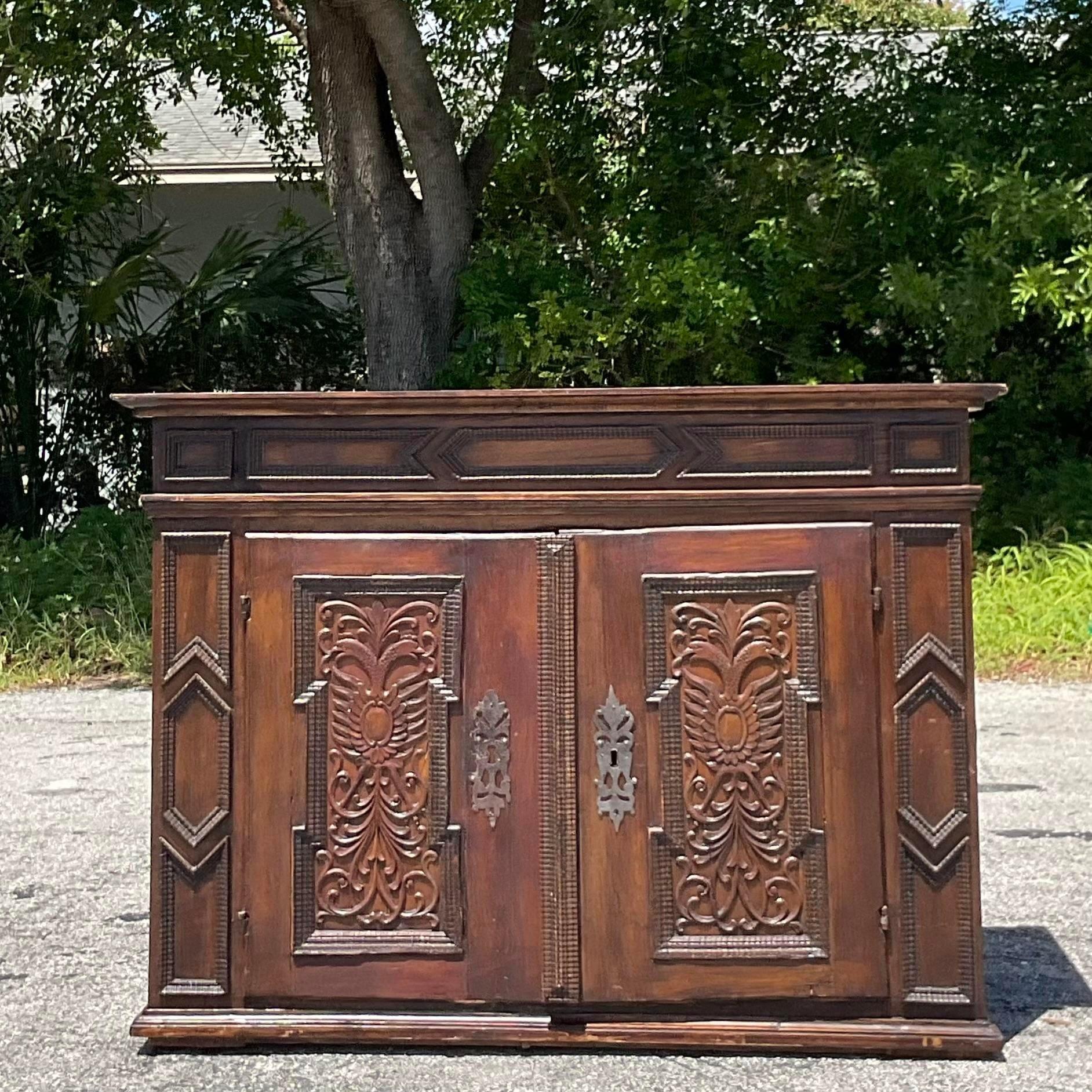 Antique Spanish 18th Century Carved Primitive Sideboard For Sale 4