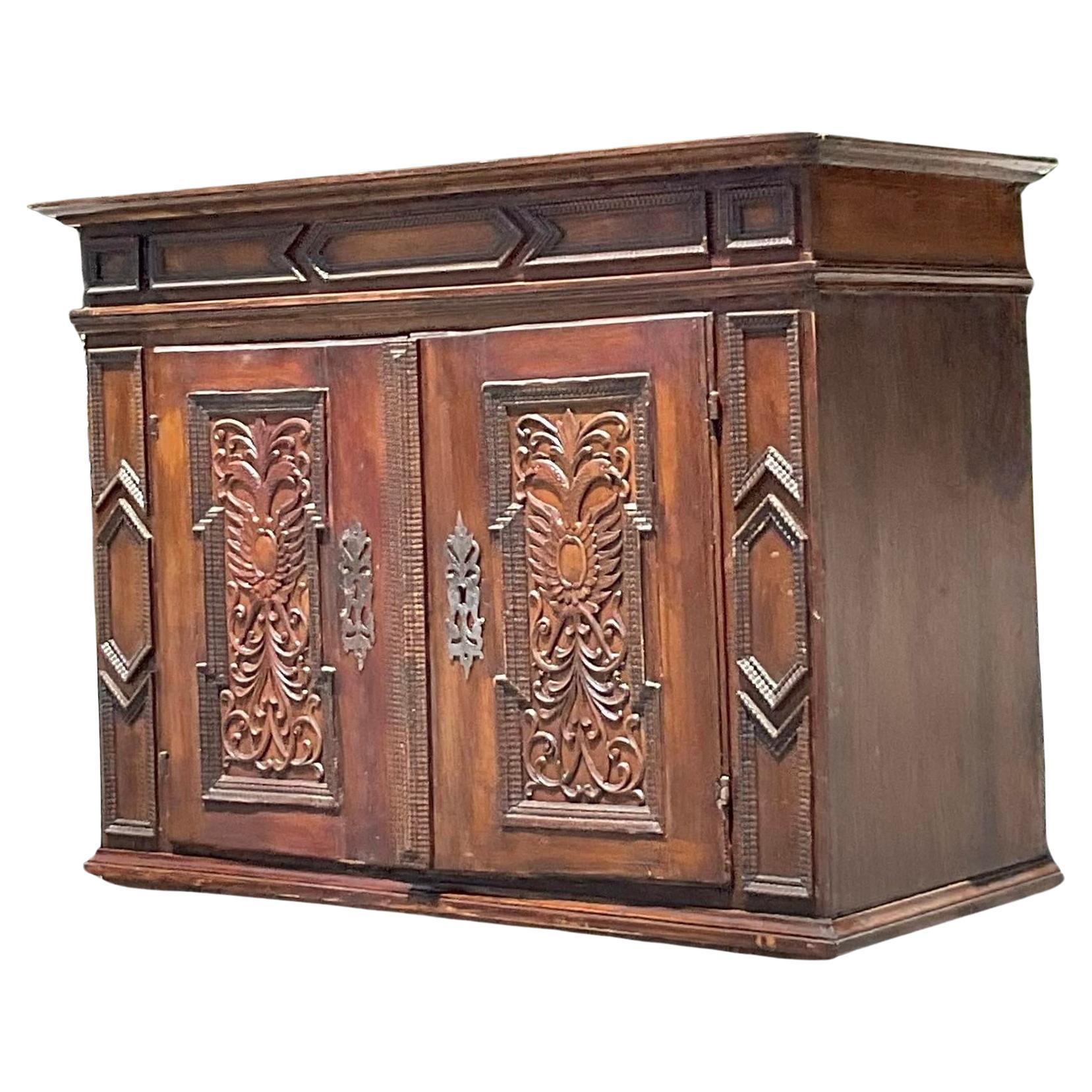Antique Spanish 18th Century Carved Primitive Sideboard For Sale
