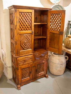 Antique Spanish Alacena Cupboard, Hand-Carved Solid Wood, 1780