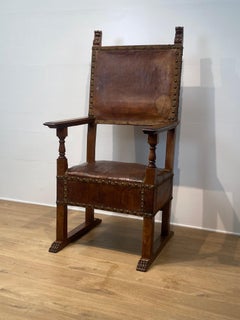 Antique Spanish Armchair in Leather