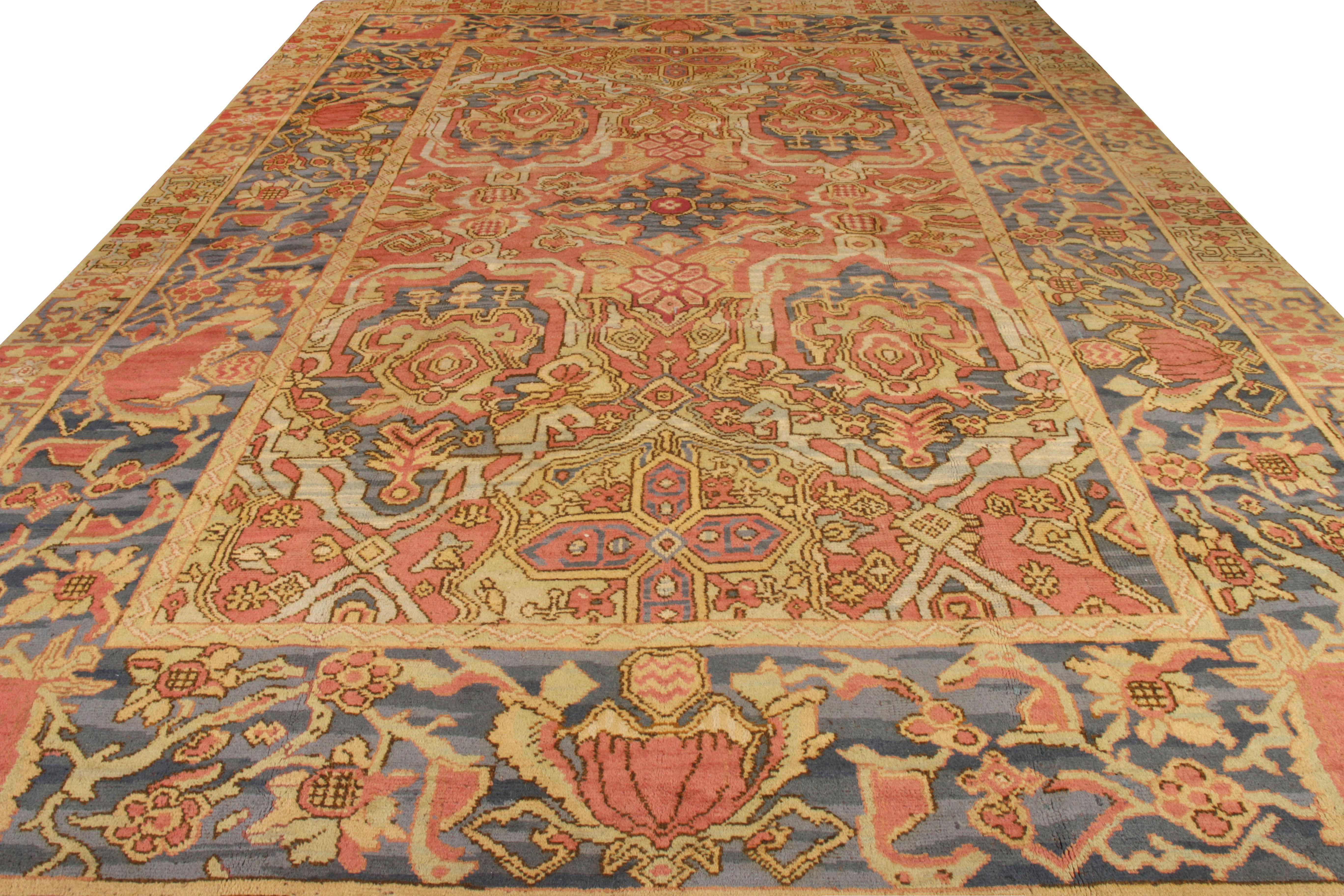 Hand knotted in wool, this very special Arts & Crafts 12 x 17 rug joins Rug & Kilim’s Antique & Vintage collection. Originating from Spain circa 1900-1910, this beautiful piece embodies a unique aesthetic belonging to its era. The rug draws