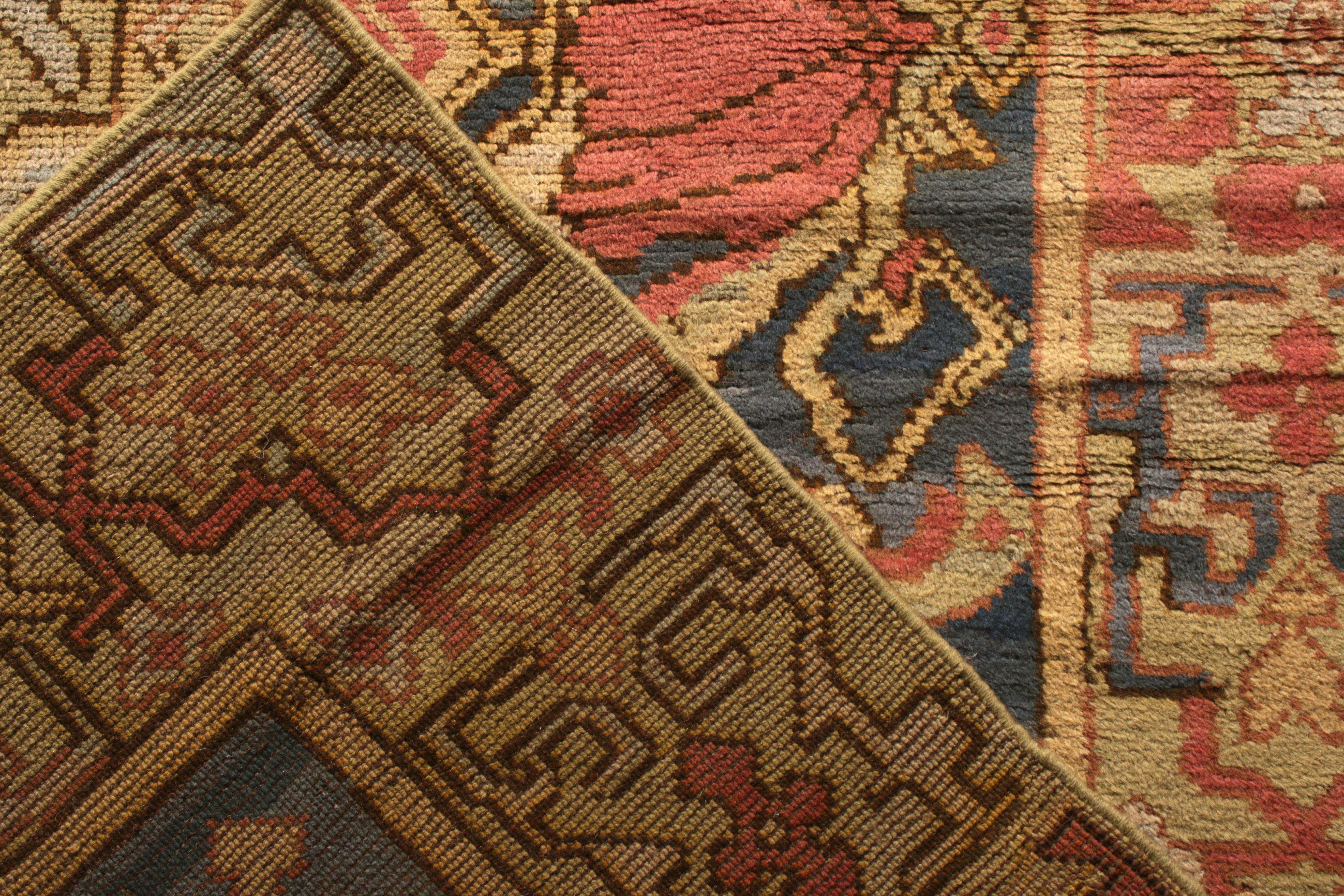 Antique Spanish rug in Beige-Brown, Red and Blue Floral Pattern  In Good Condition For Sale In Long Island City, NY