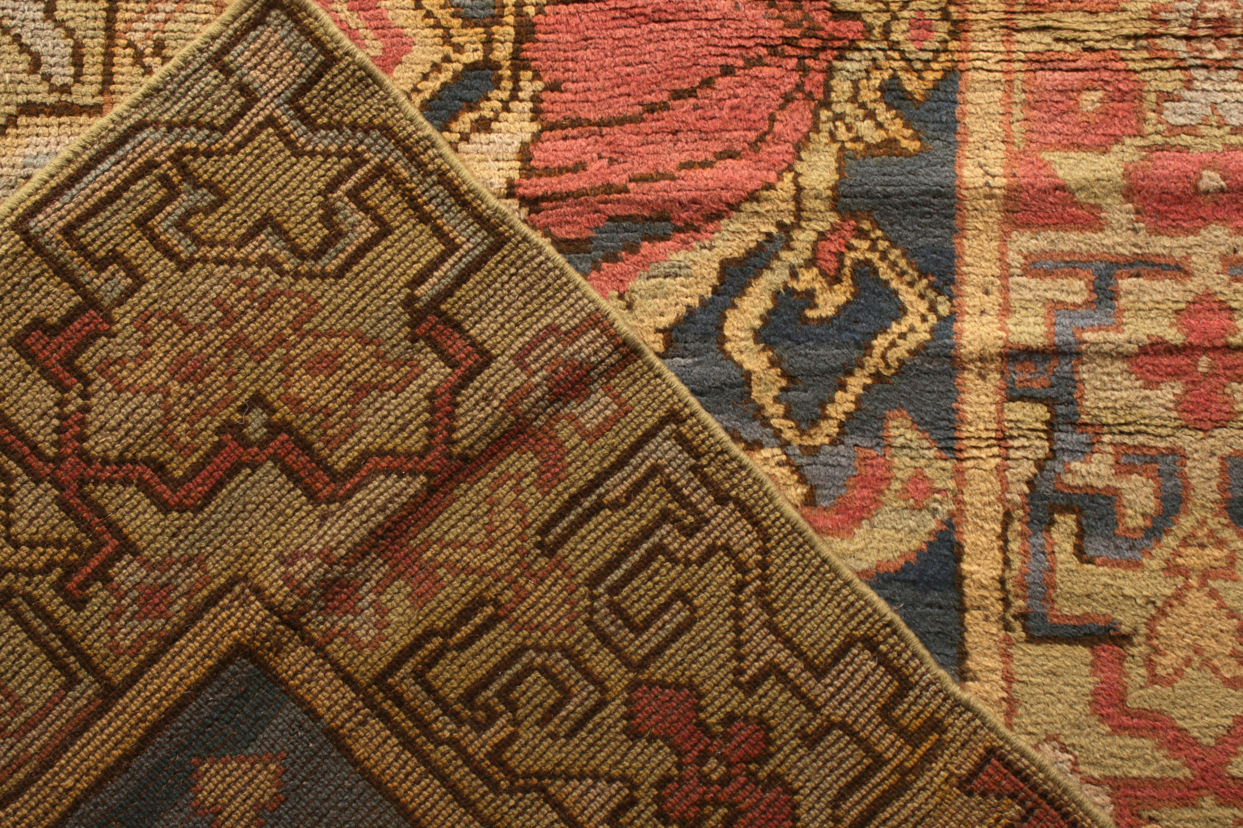 Antique Spanish rug in Beige-Brown, Red and Blue Floral Pattern In Good Condition For Sale In Long Island City, NY