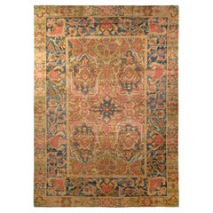 Antique Spanish rug in Beige-Brown, Red and Blue Floral Pattern by Rug & Kilim