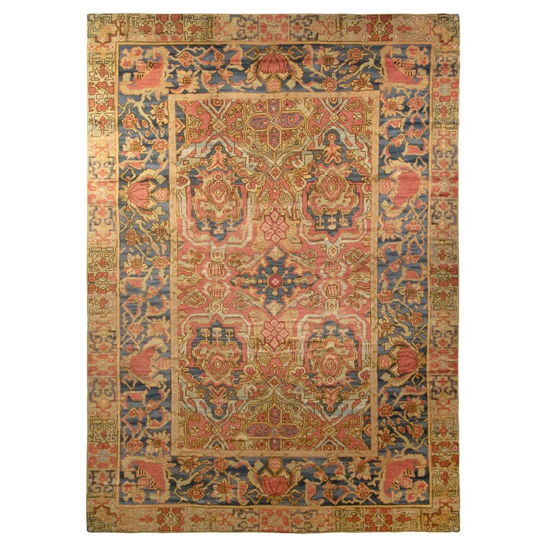 Antique Spanish rug in BeigeBrown, Red and Blue Floral Pattern For Sale at 1stDibs