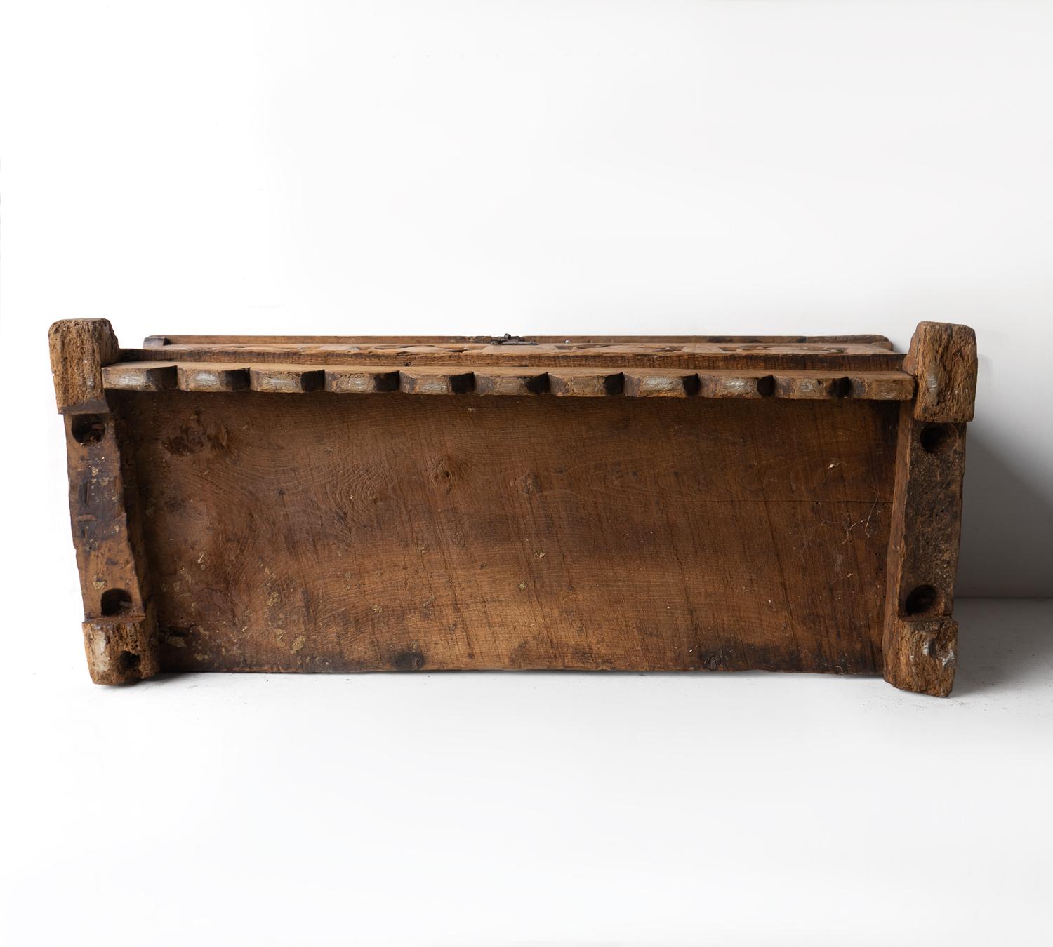 Antique Spanish Baroque Carved Elm Blanket Box Coffer, 17th Century Chest  9
