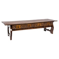 Antique Spanish Baroque Coffee Table in Solid Chestnut with Honey Color Finish