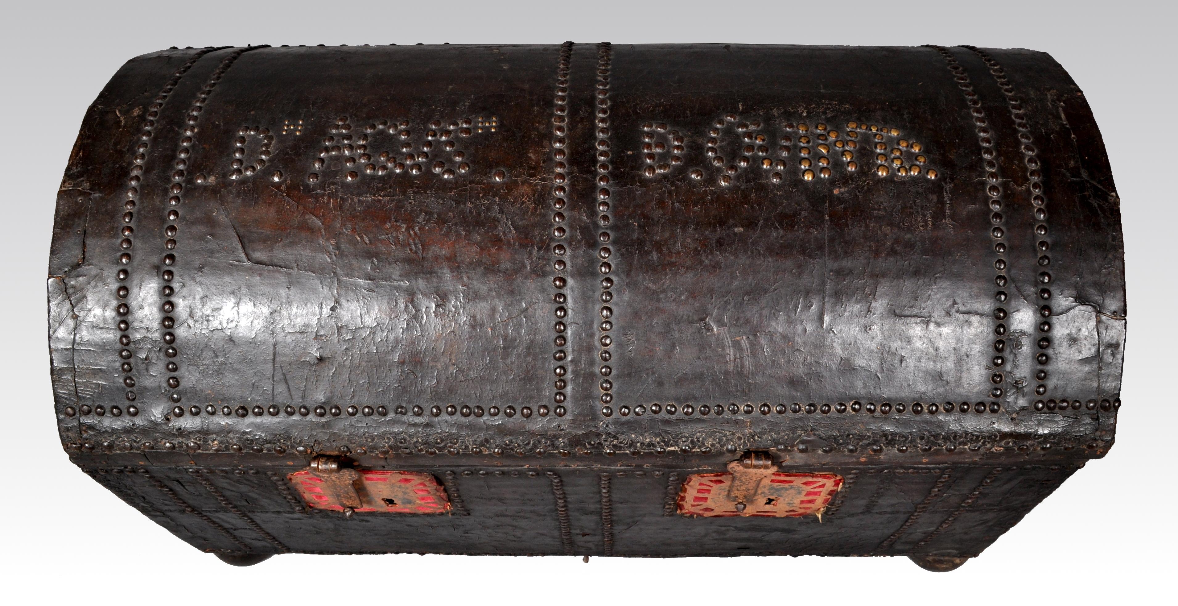 Antique Spanish Baroque Leather and Studded Wedding Trunk / Coffer, circa 1700 2