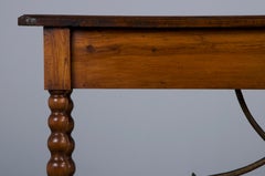 Antique Spanish Baroque Pine Console Table W/ Wrought Iron Stretcher
