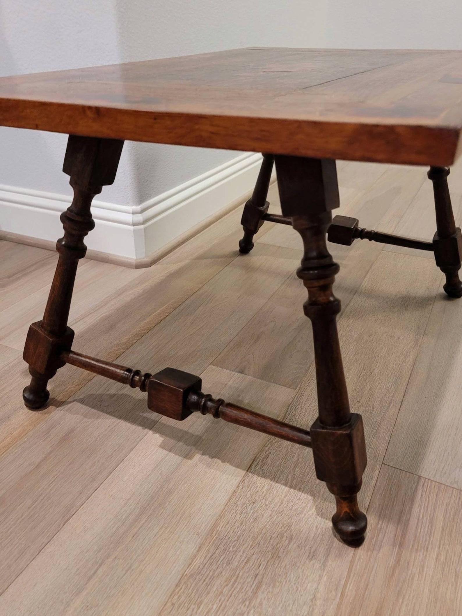 Antique Spanish Baroque Rosewood Trestle Low Table In Good Condition For Sale In Forney, TX