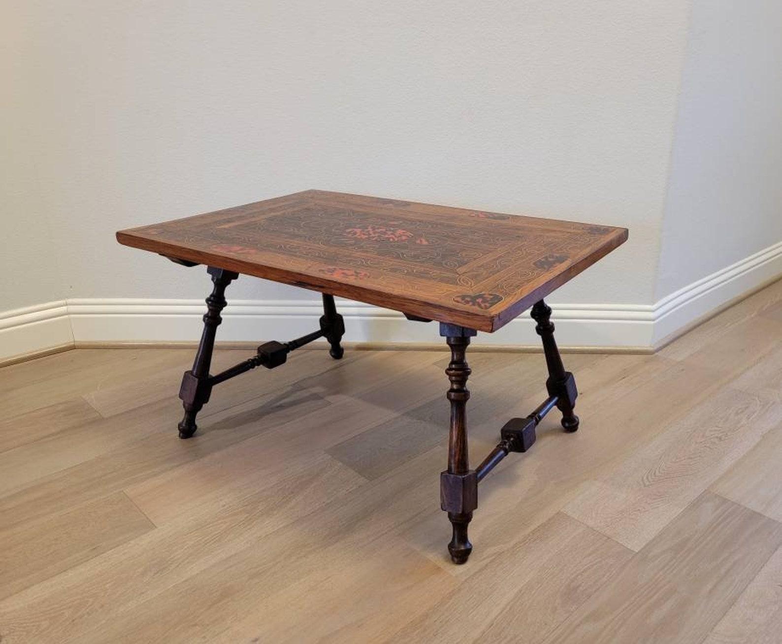 19th Century Antique Spanish Baroque Rosewood Trestle Low Table For Sale