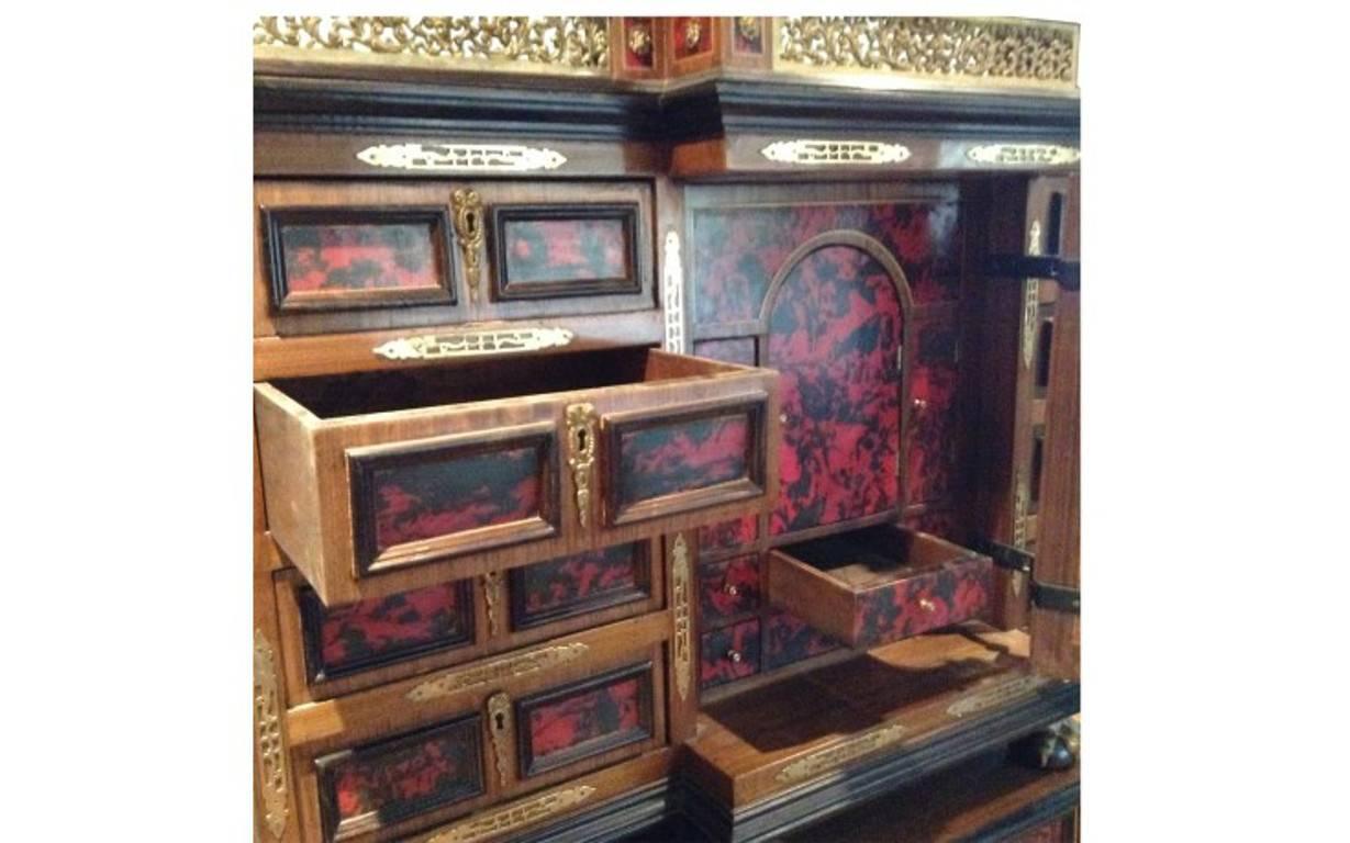 Antique Spanish Baroque Style Vargueno Cabinet on Stand In Excellent Condition In Pasadena, CA