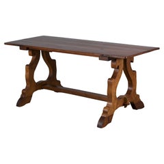 Antique Spanish Baroque Style Walnut Trestle Dining Table