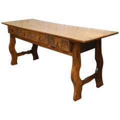 Antique Spanish Baroque Table in Solid Chestnut Honey Color
