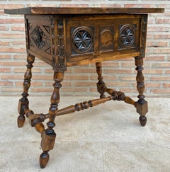 Antique Spanish Baroque Walnut Side Table with Carved Frame, 1890s