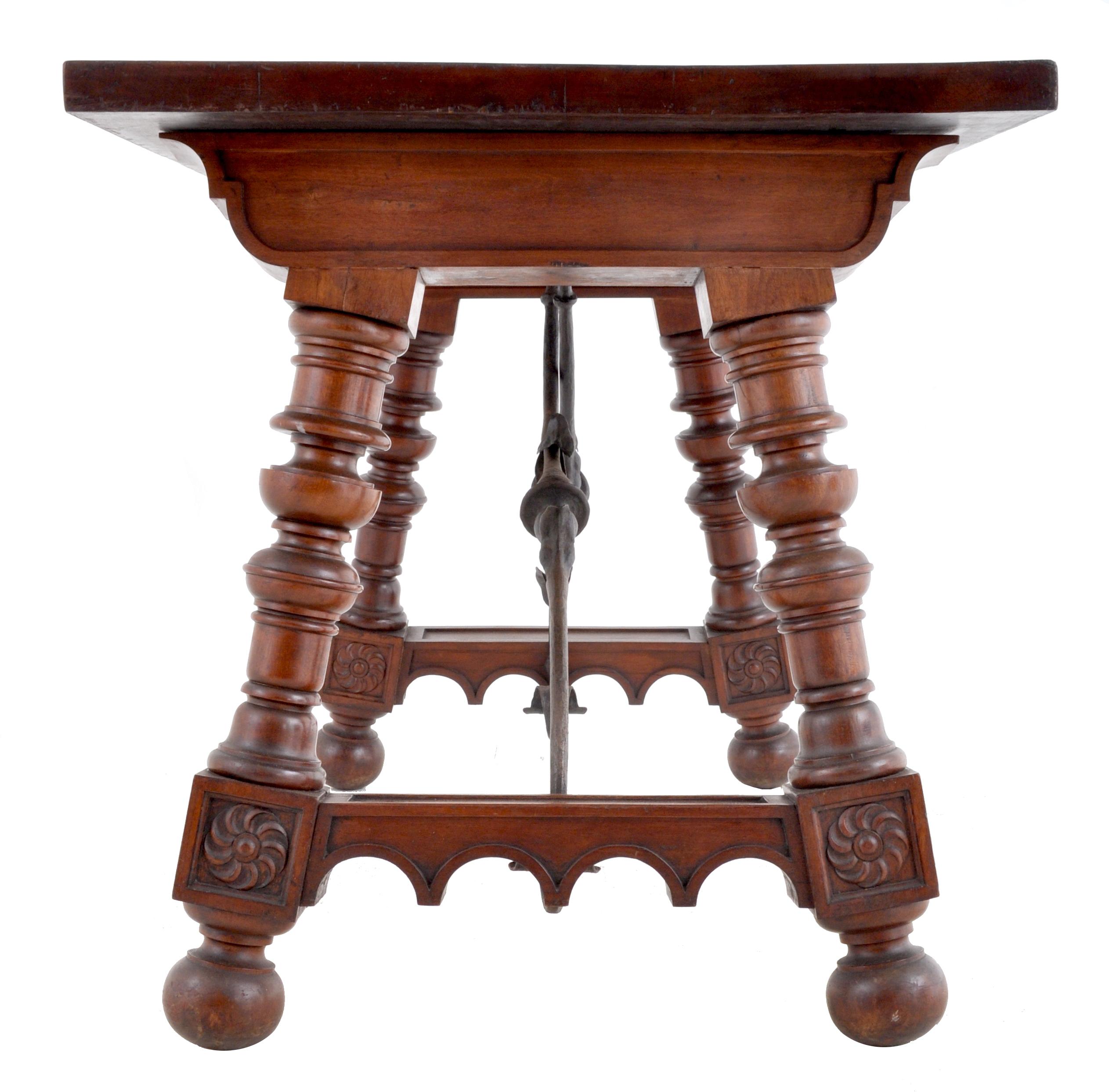 Antique Spanish Baroque Walnut Trestle Table, circa 1880 1