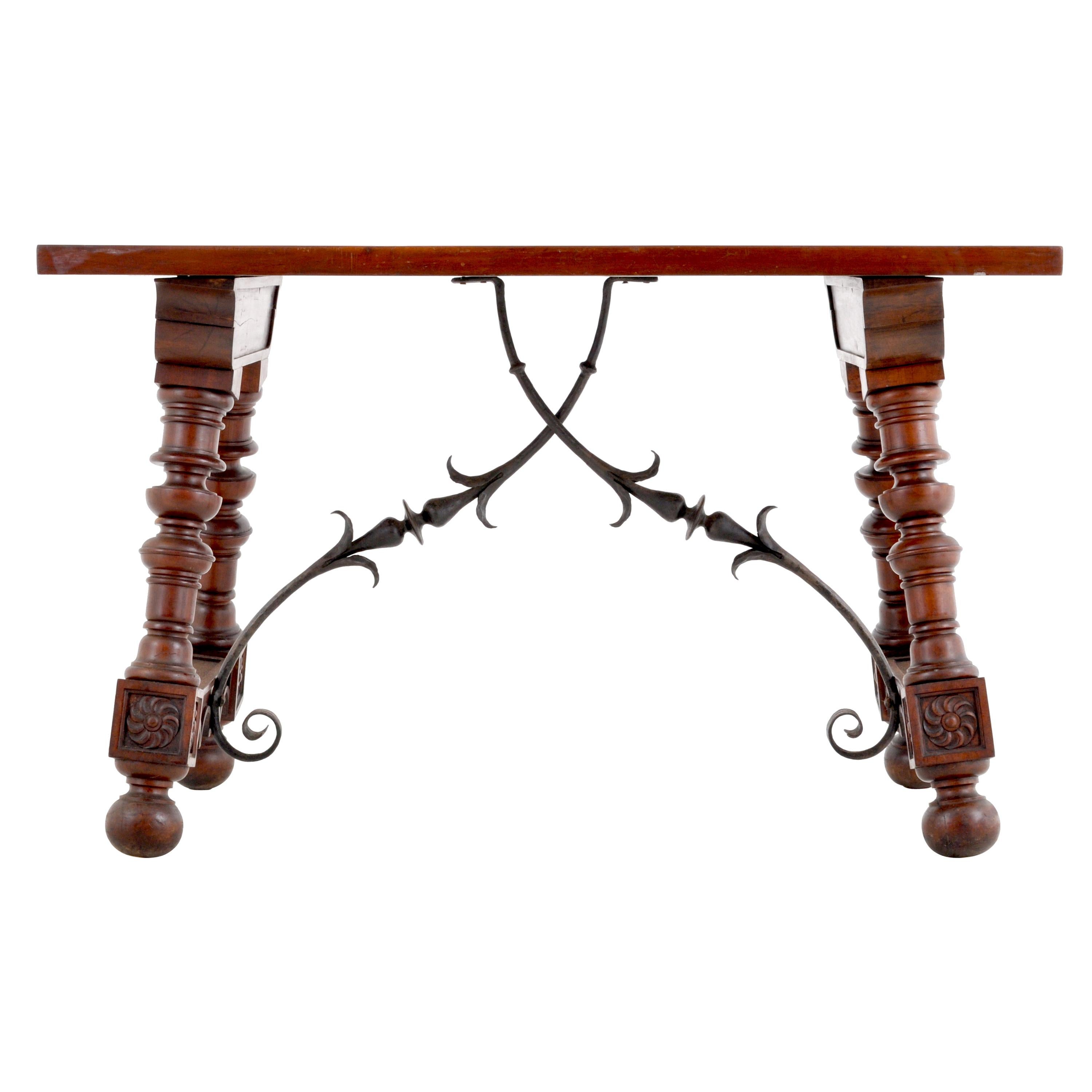 Antique Spanish Baroque Walnut Trestle Table, circa 1880