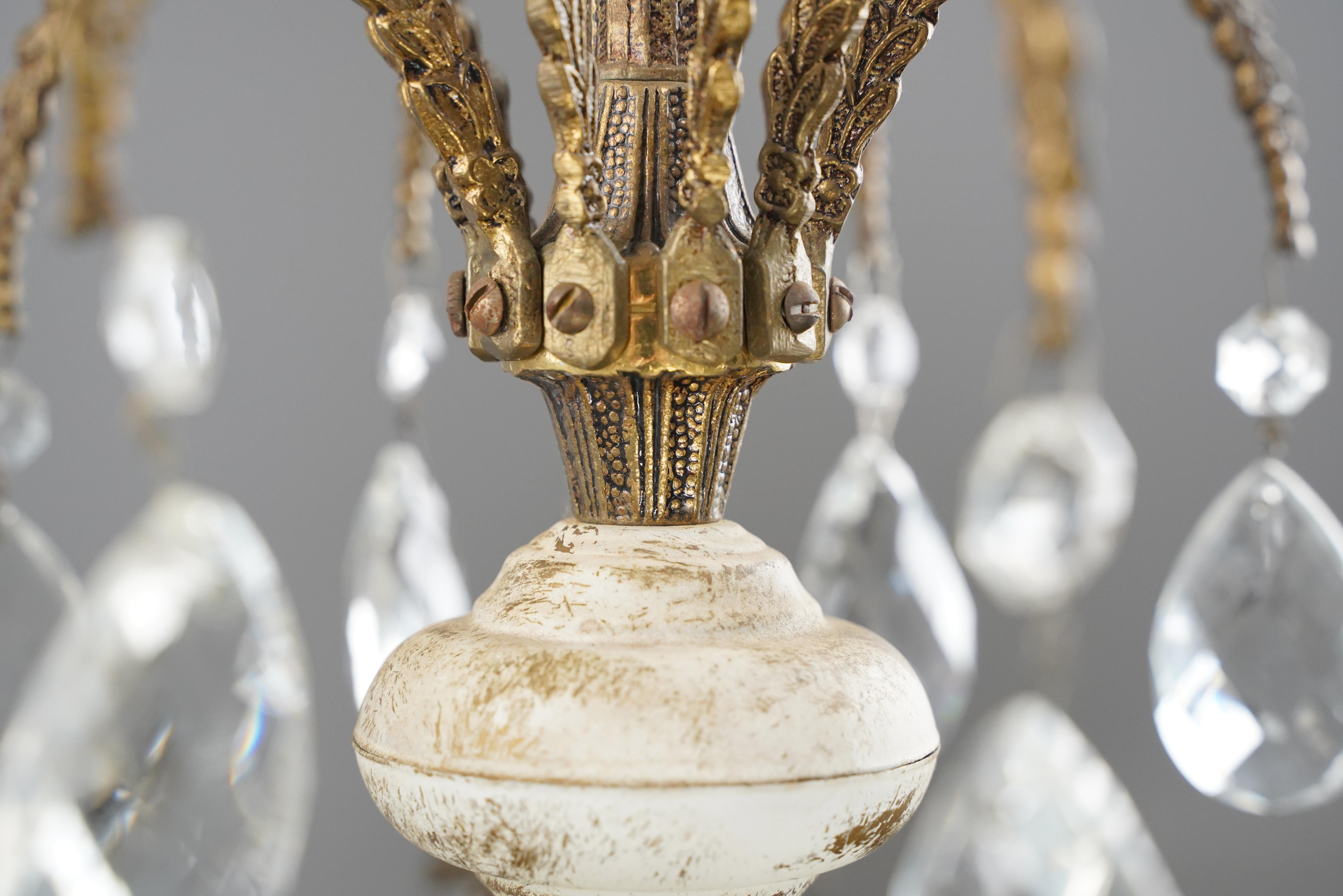 Antique Spanish Brass Crystal 5 Arm Chandelier en venta 7