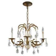 Antique Spanish Brass Crystal 5 Arm Chandelier