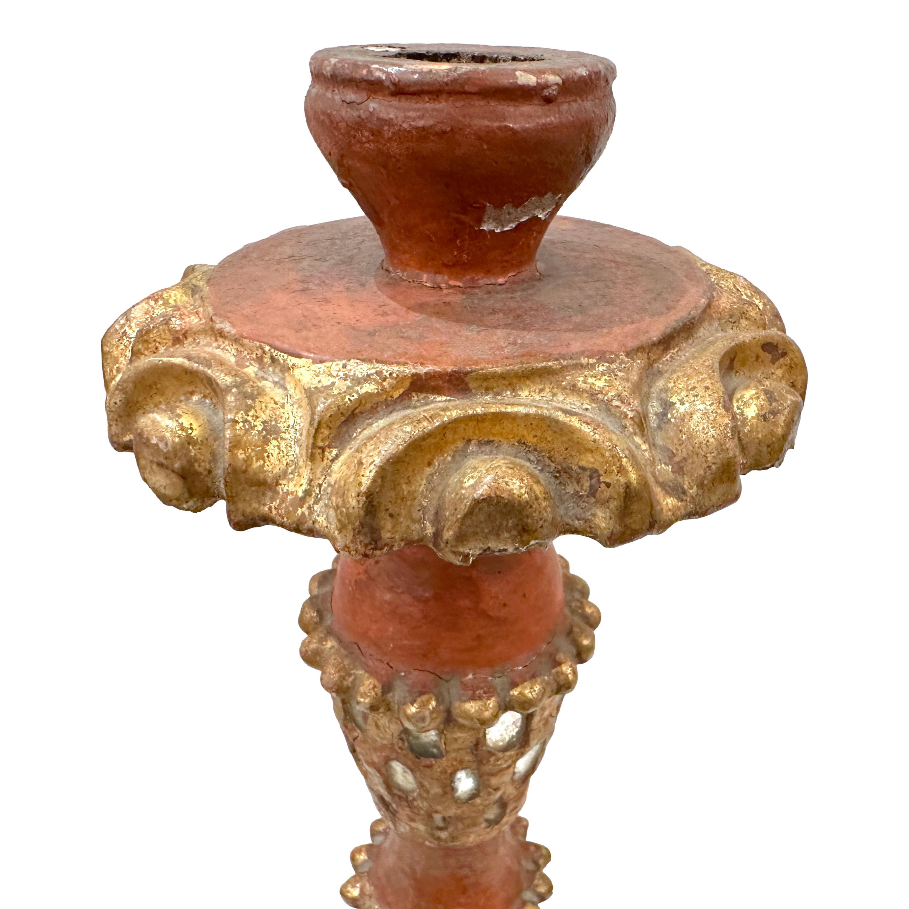 A circa 1900 Spanish mirrored candlestick.

Measurements:
Height: 18