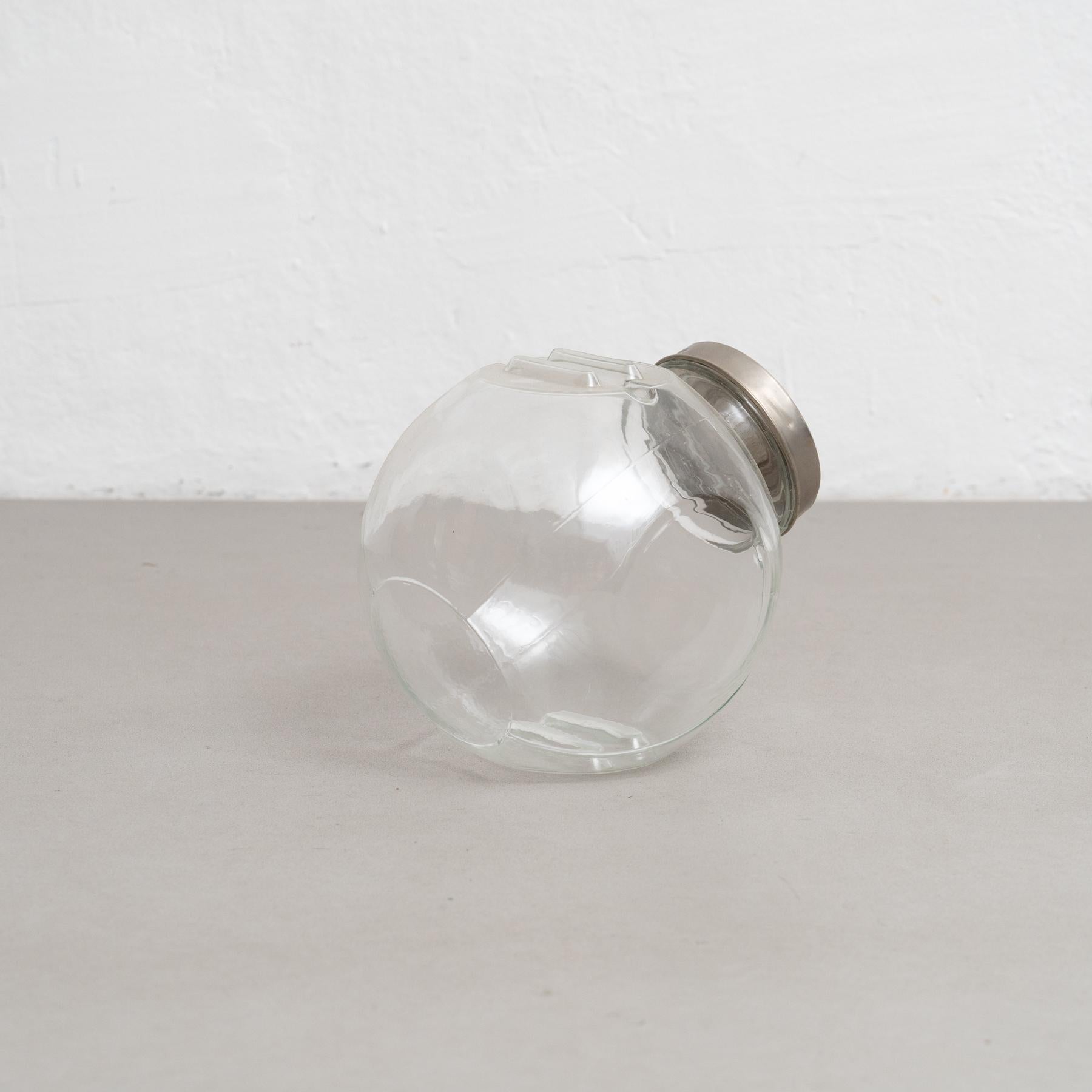 Metal Antique Spanish Candy Glass Container, circa 1930