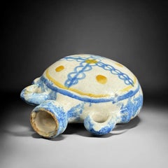 Antique Spanish Cantimplora Hand-Painted Folk Pottery Water Flask - 6.3x4.7 in