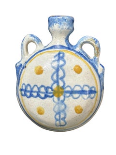 Antique Spanish Cantimplora Hand-Painted Folk Pottery Water Flask - 6.3x4.7 in