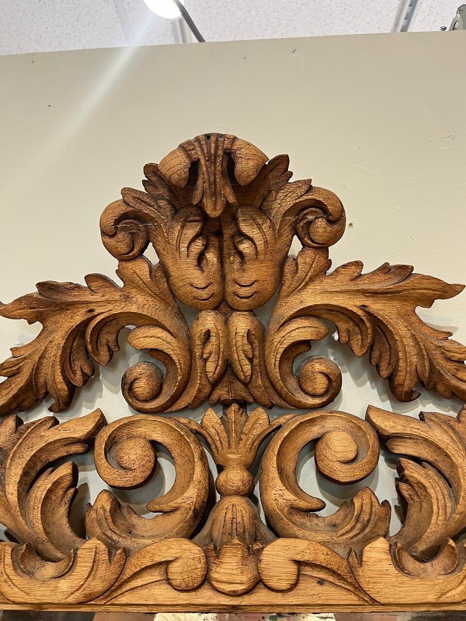 Antique Spanish Hand Carved Bleached Oak Mirror. Original mirror with some delaminated spots