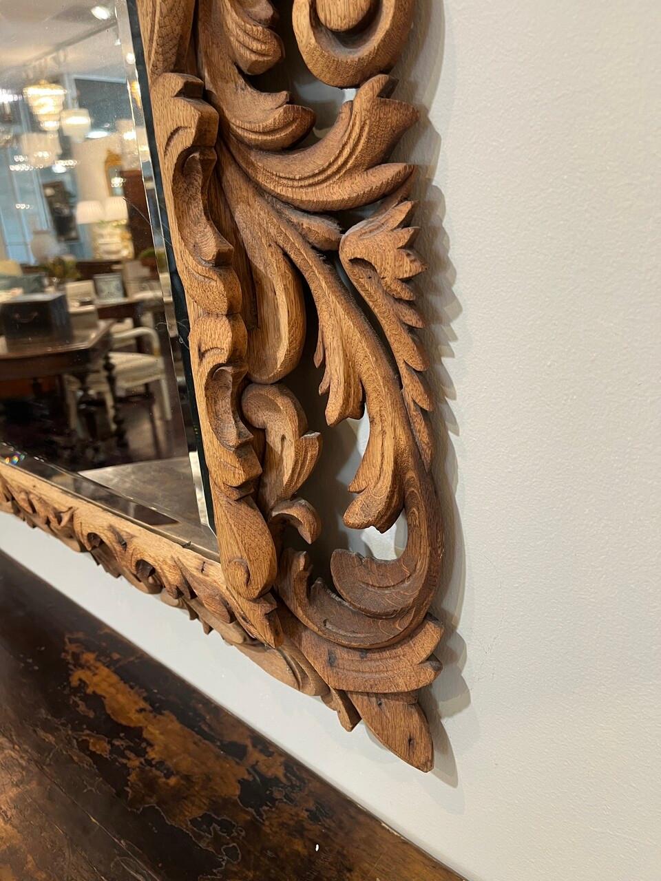 Antique Spanish Carved Bleached Oak Mirror In Good Condition For Sale In Houston, TX