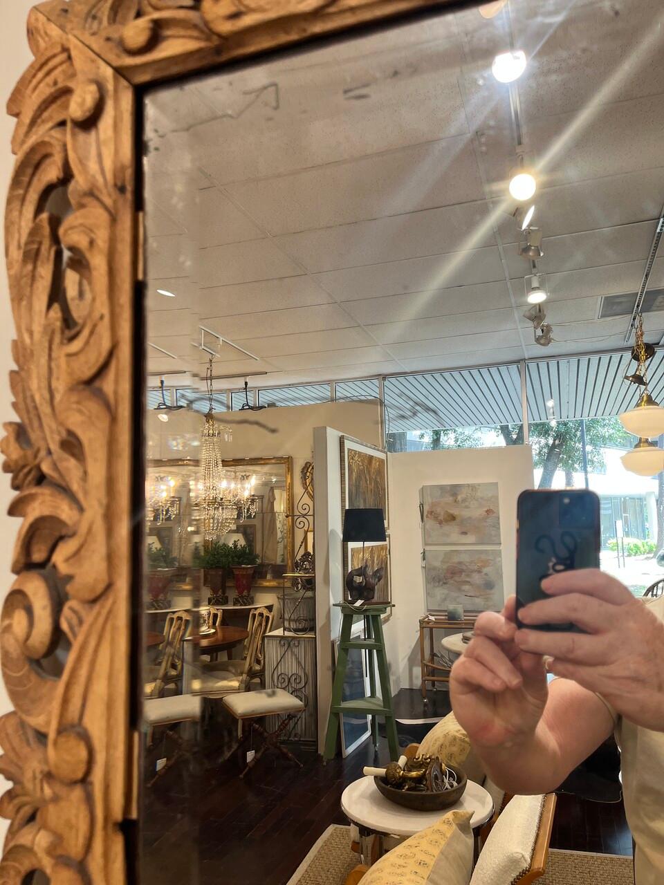 Antique Spanish Carved Bleached Oak Mirror For Sale 1