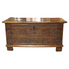 Antique Spanish Carved Oak Chest, Dated 1750