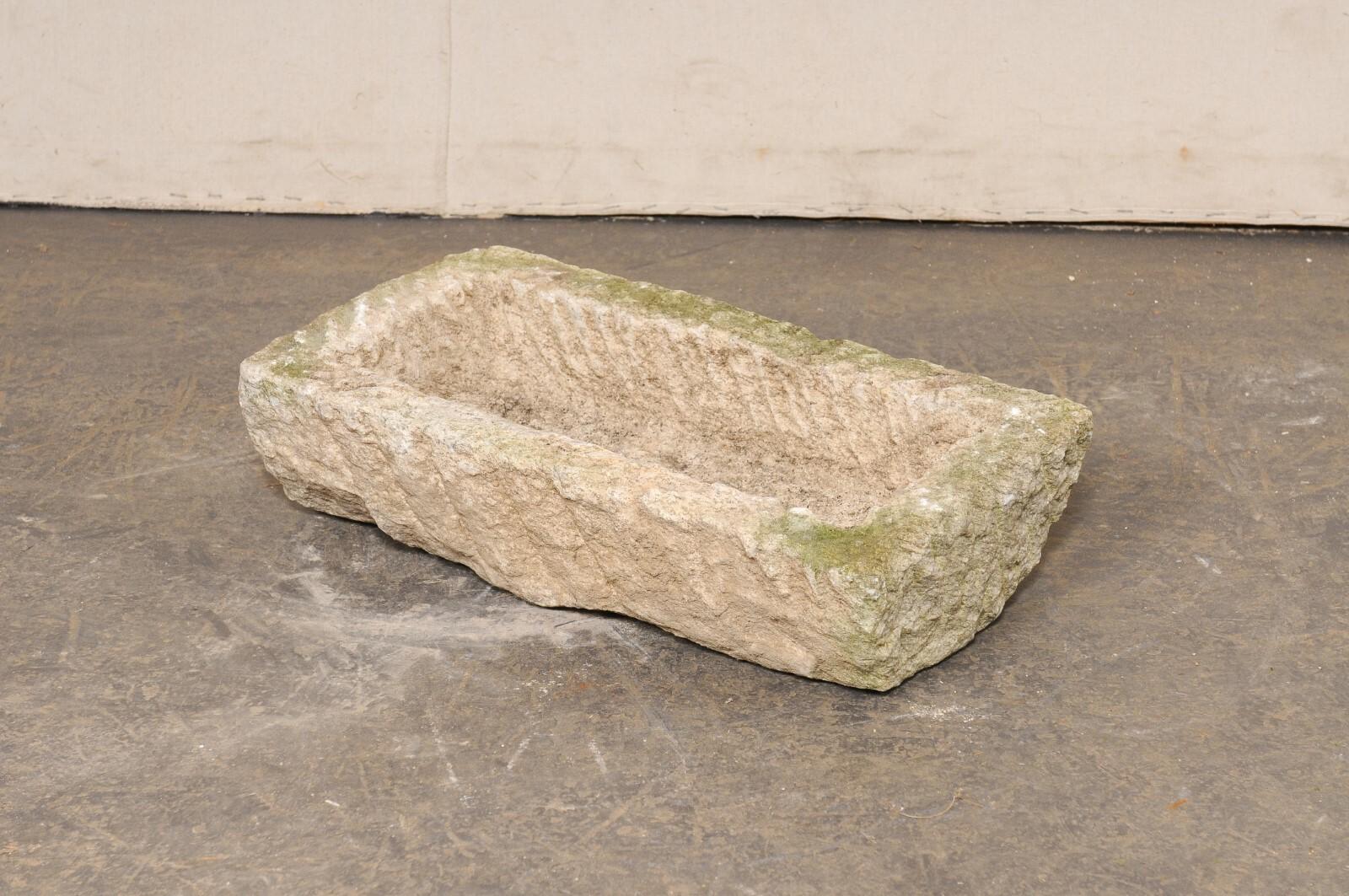 Antique Spanish Carved-Stone Basin, Rectangular w/Great Texture For Sale 5